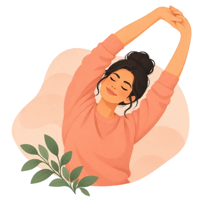 Illustrated woman reaching her arms overhead.