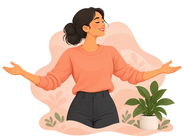 Illustrated woman opening her arms for a movement break.